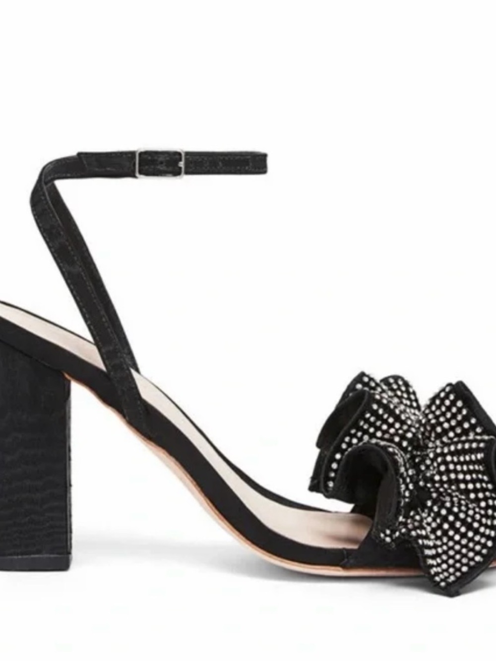 Loeffler Randall Black Crystal Bow Ankle-Tie Block Heels - like new. Size 7.5